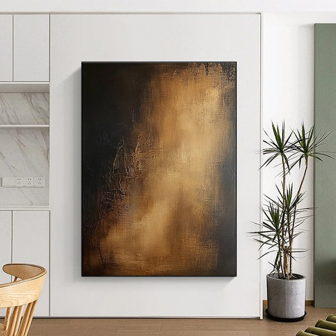 Dark Brown and Gold Gradient Abstract Painting with Opulent Depth WINK032