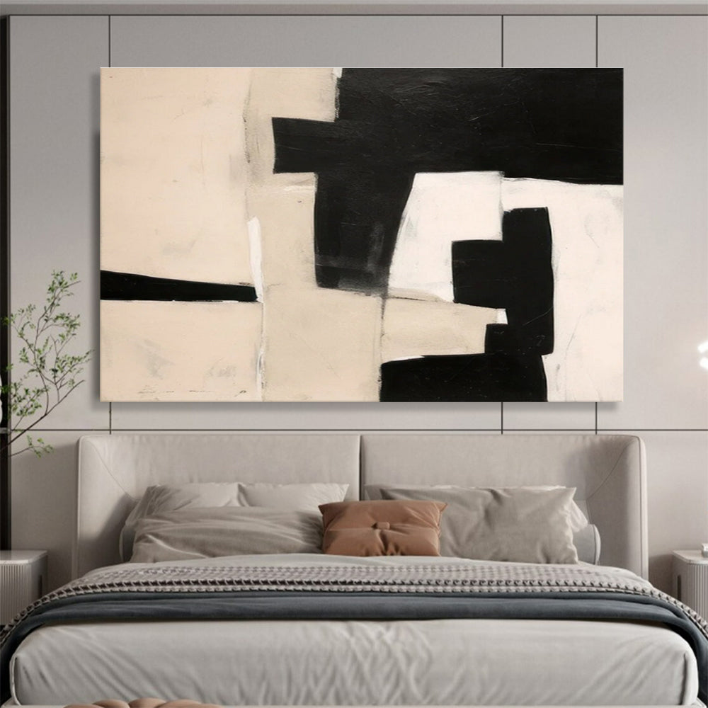 Black - White Geometric Abstract Painting for Modern Minimalist Spaces YHT070