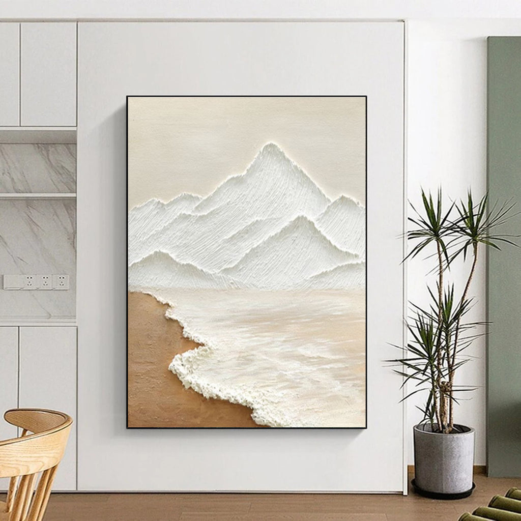 Minimalist Textured Mountain & Sea Abstract Painting for Serene Spaces HENG273