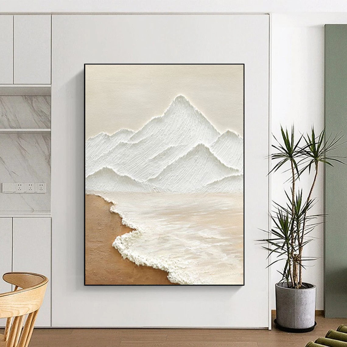 Minimalist Textured Mountain & Sea Abstract Painting for Serene Spaces HENG273