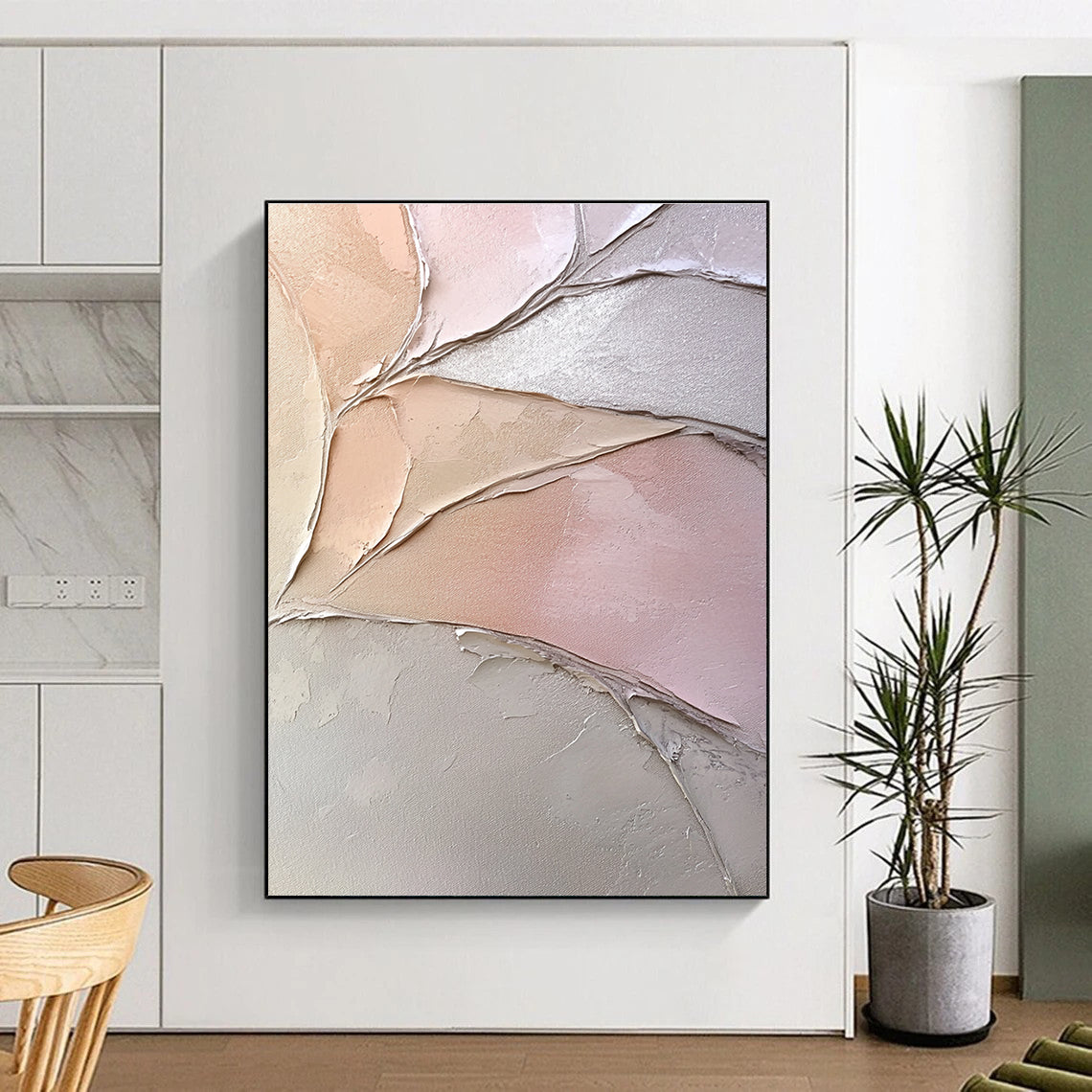 Textured Pastel Leaves Abstract Painting with Delicate Charm WINK053