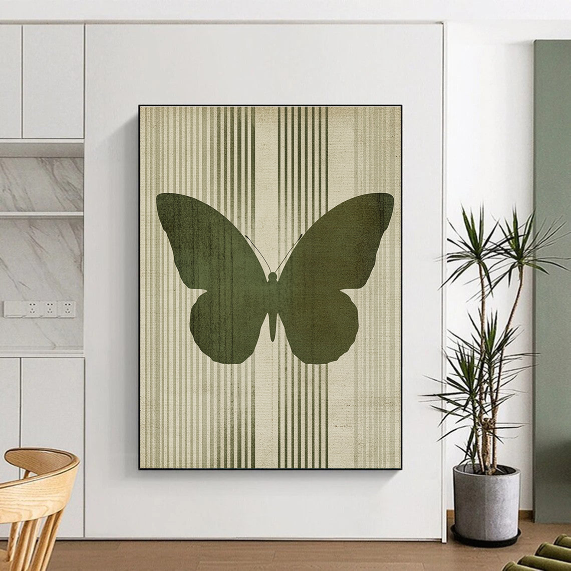 Green Butterfly Silhouette Abstract Painting of Subtle Grace GAB0142