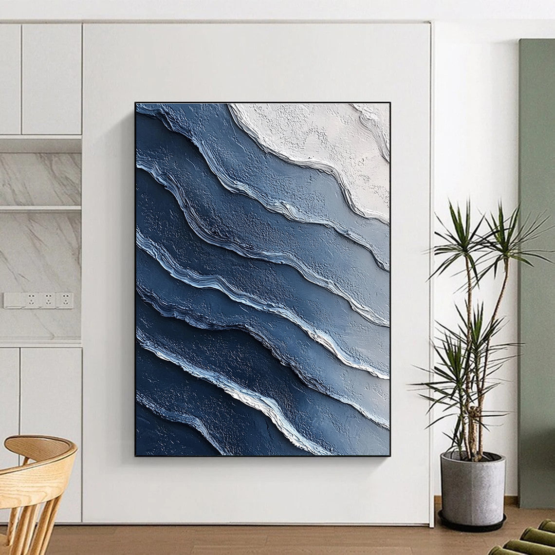 Blue and White Waves Abstract Painting with Coastal Calm WINK072