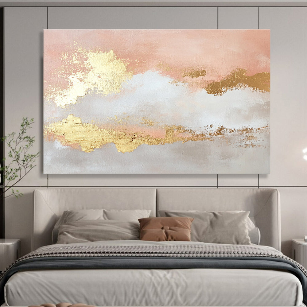 Pink and Gold Abstract Clouds Painting with Dreamy Tones ABS395