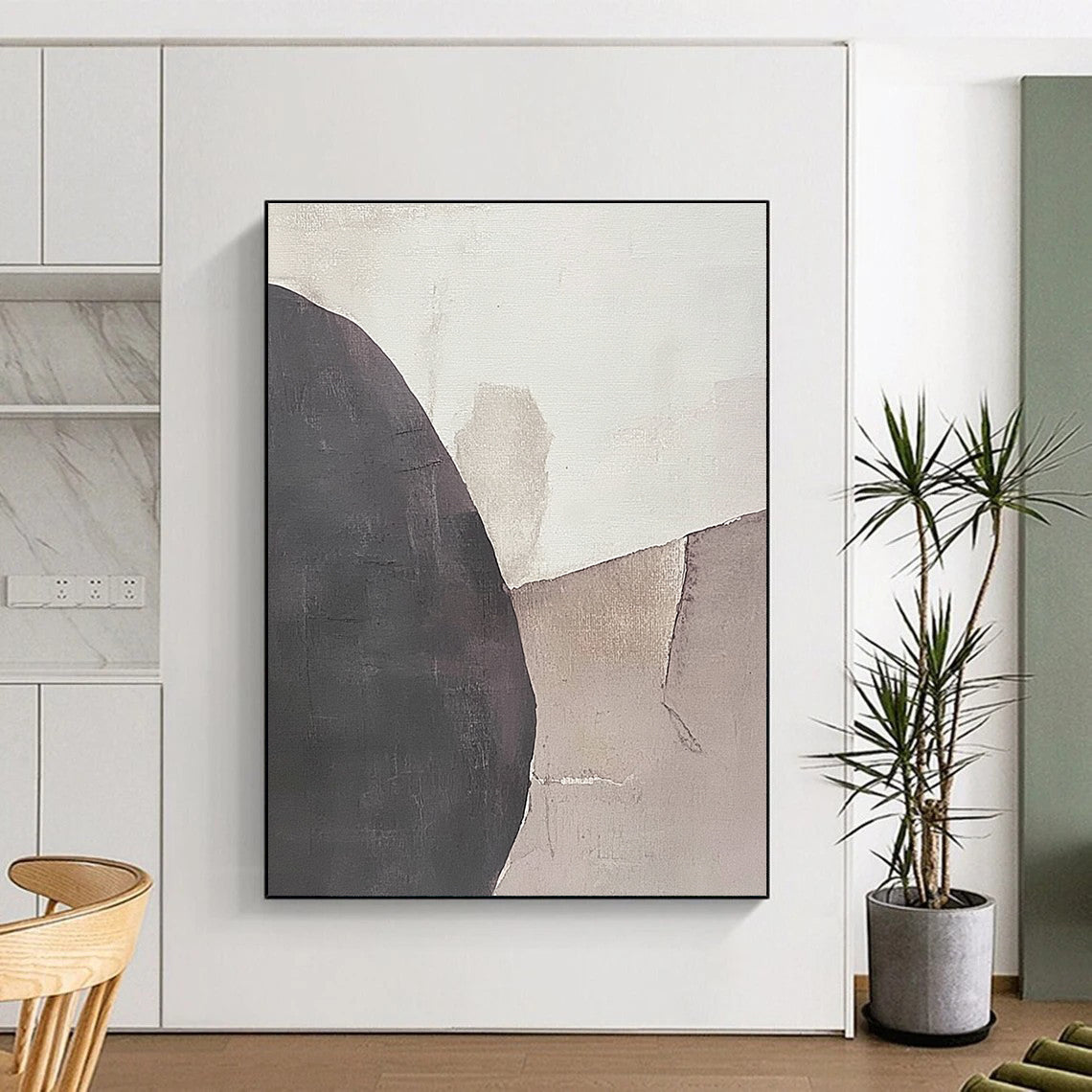 Gray and Beige Abstract Painting with Minimalist Shapes WINK846