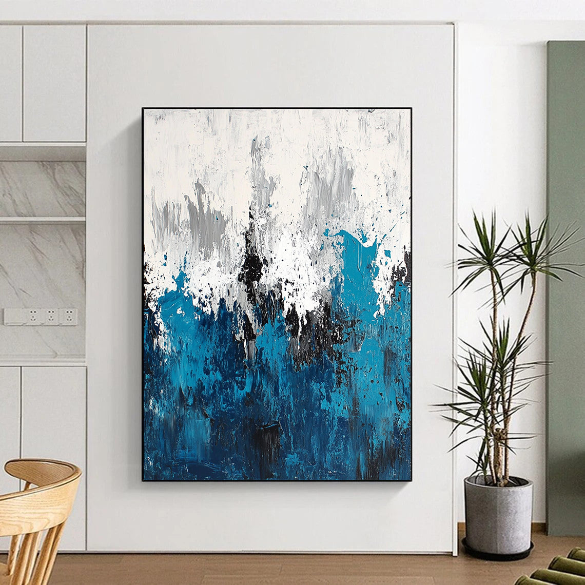Blue White Abstract Landscape Painting with Coastal Vibes WINK572