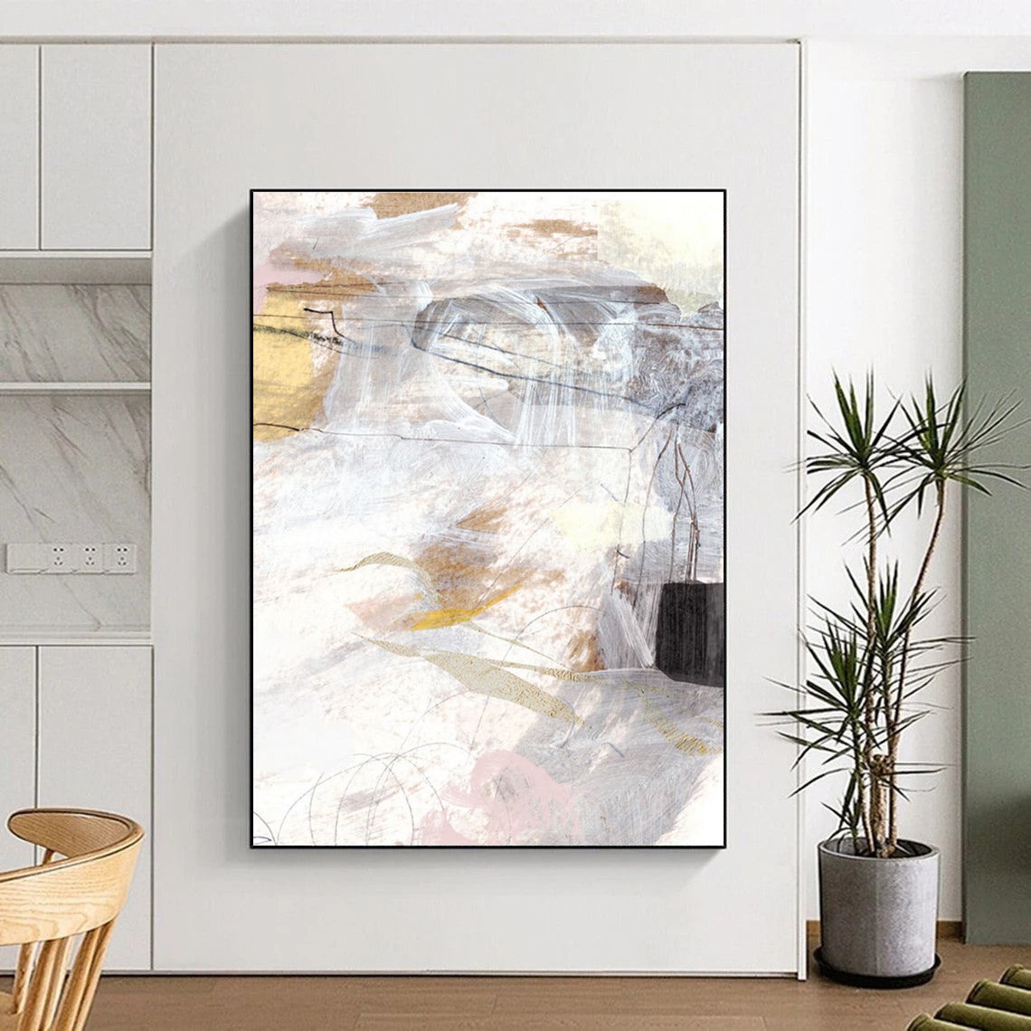 Soft - Hued Abstract Mix Painting for Minimalist Home Offices HENG212
