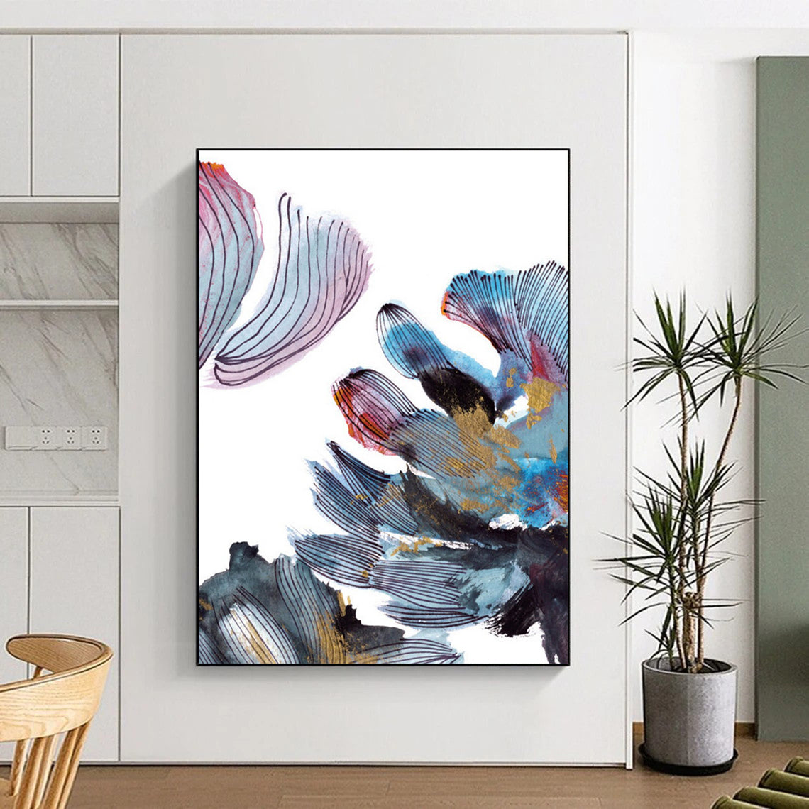 Colorful Floral Abstract with Gold Painting for Luxury Home Salons HENG199