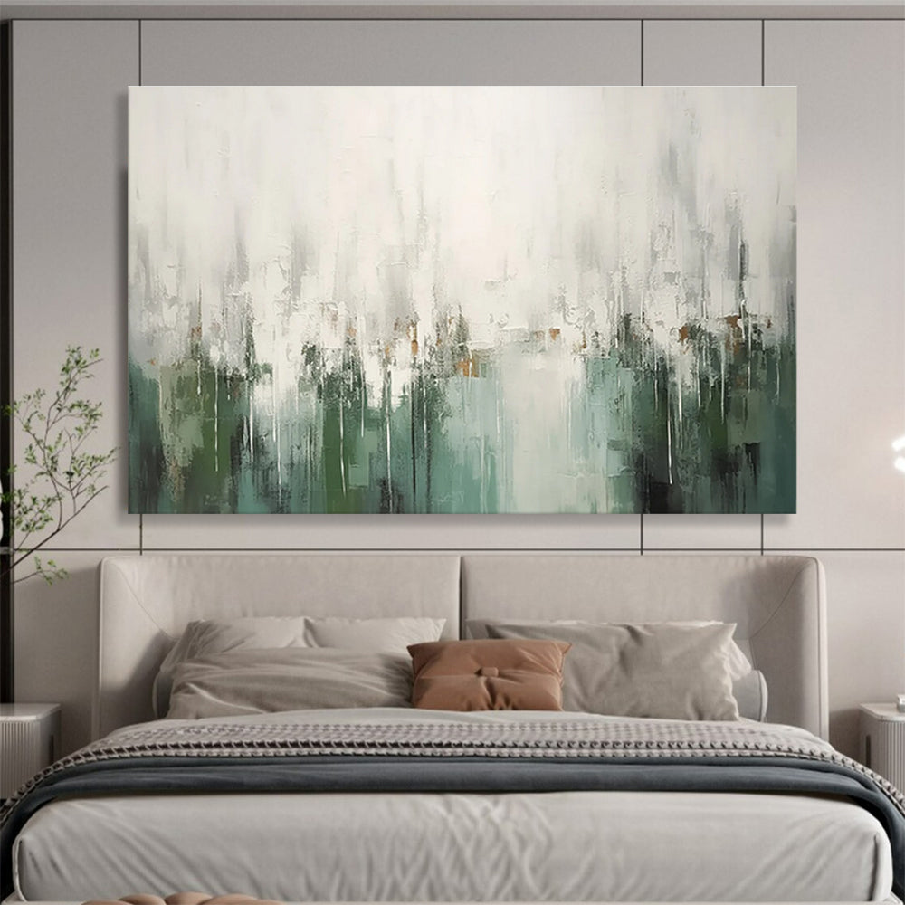 Light Green and Gray Abstract Drips Painting for Nature - Inspired Workspaces YHT324