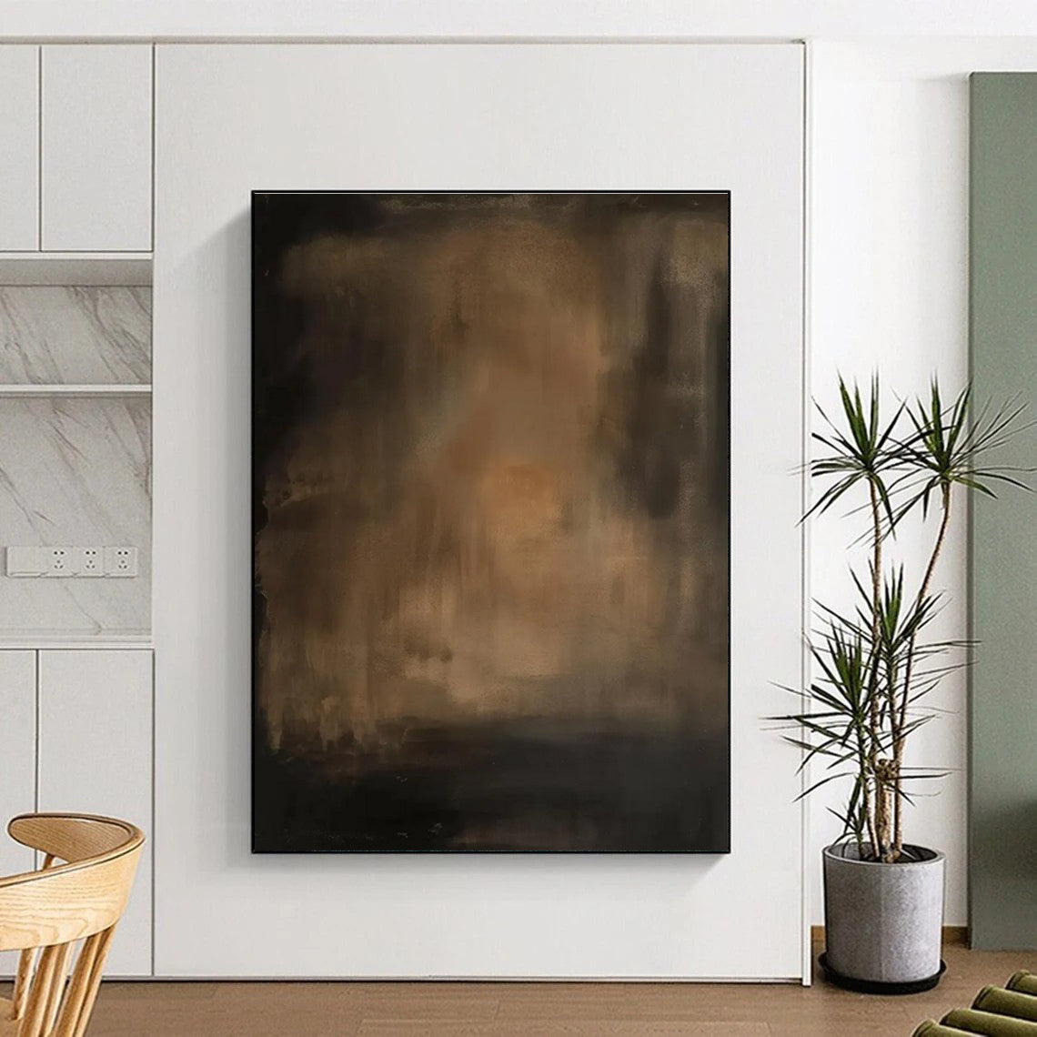 Dark Brown Abstract Painting for Sophisticated Wine Cellars HENG479