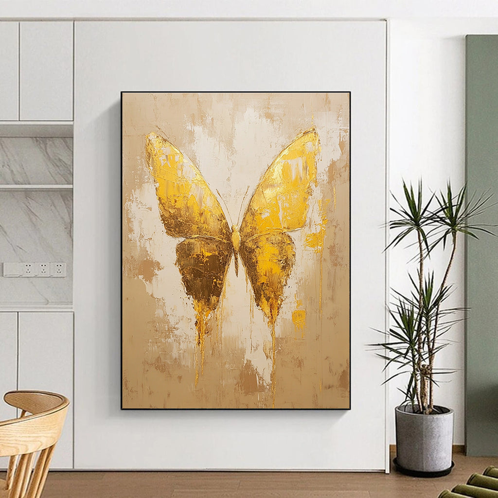 Golden Textured Butterfly Abstract Painting of Opulent Transformation GAB0163