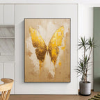 Golden Textured Butterfly Abstract Painting of Opulent Transformation GAB0163