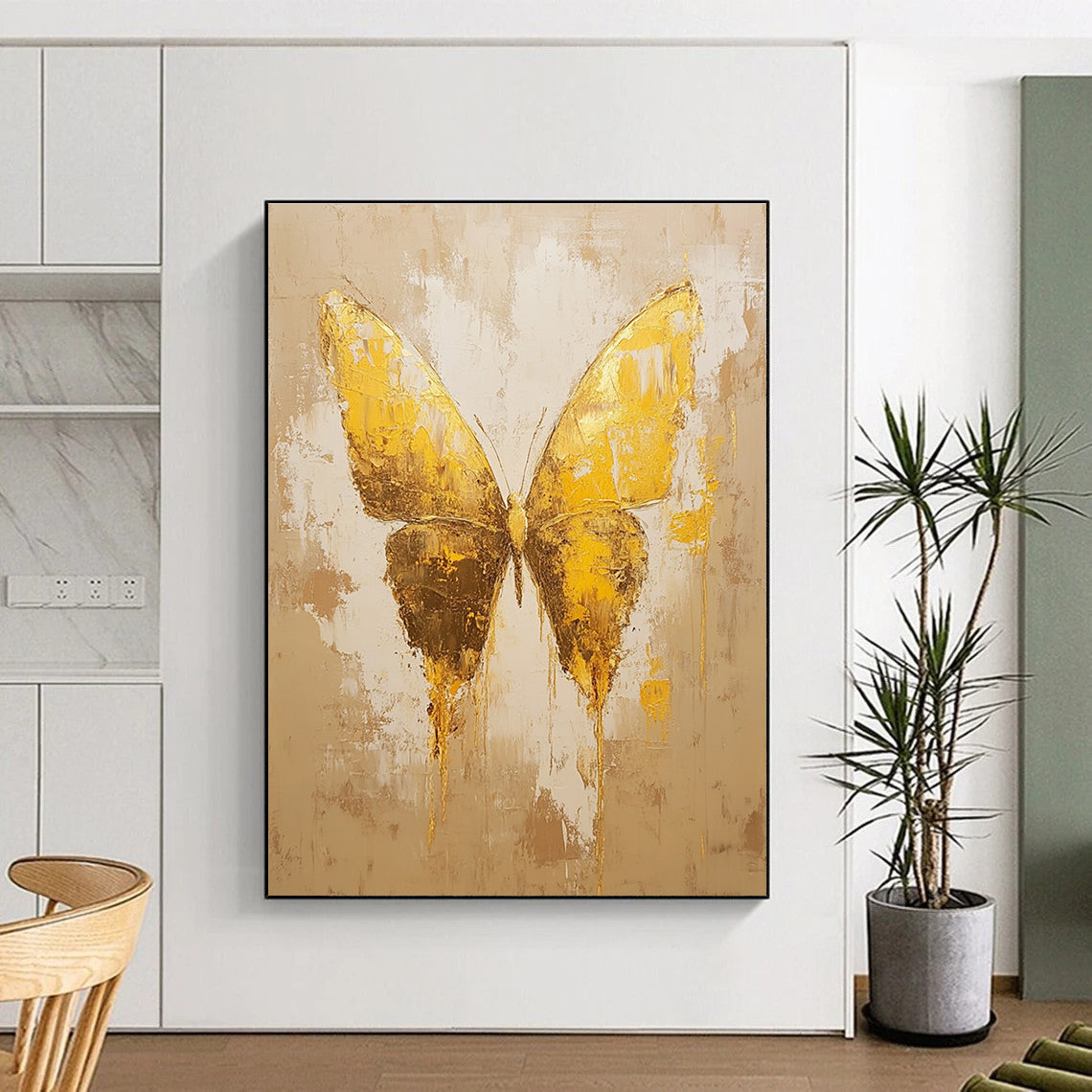 Golden Textured Butterfly Abstract Painting of Opulent Transformation GAB0163