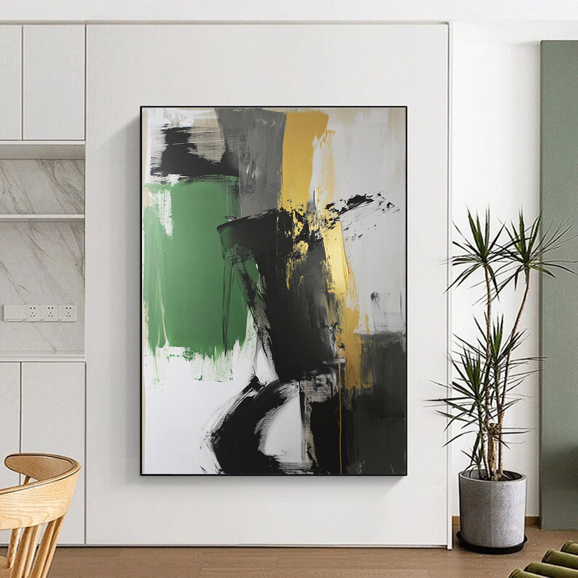 Green Gold Black Abstract Painting with Bold Textures WINK527