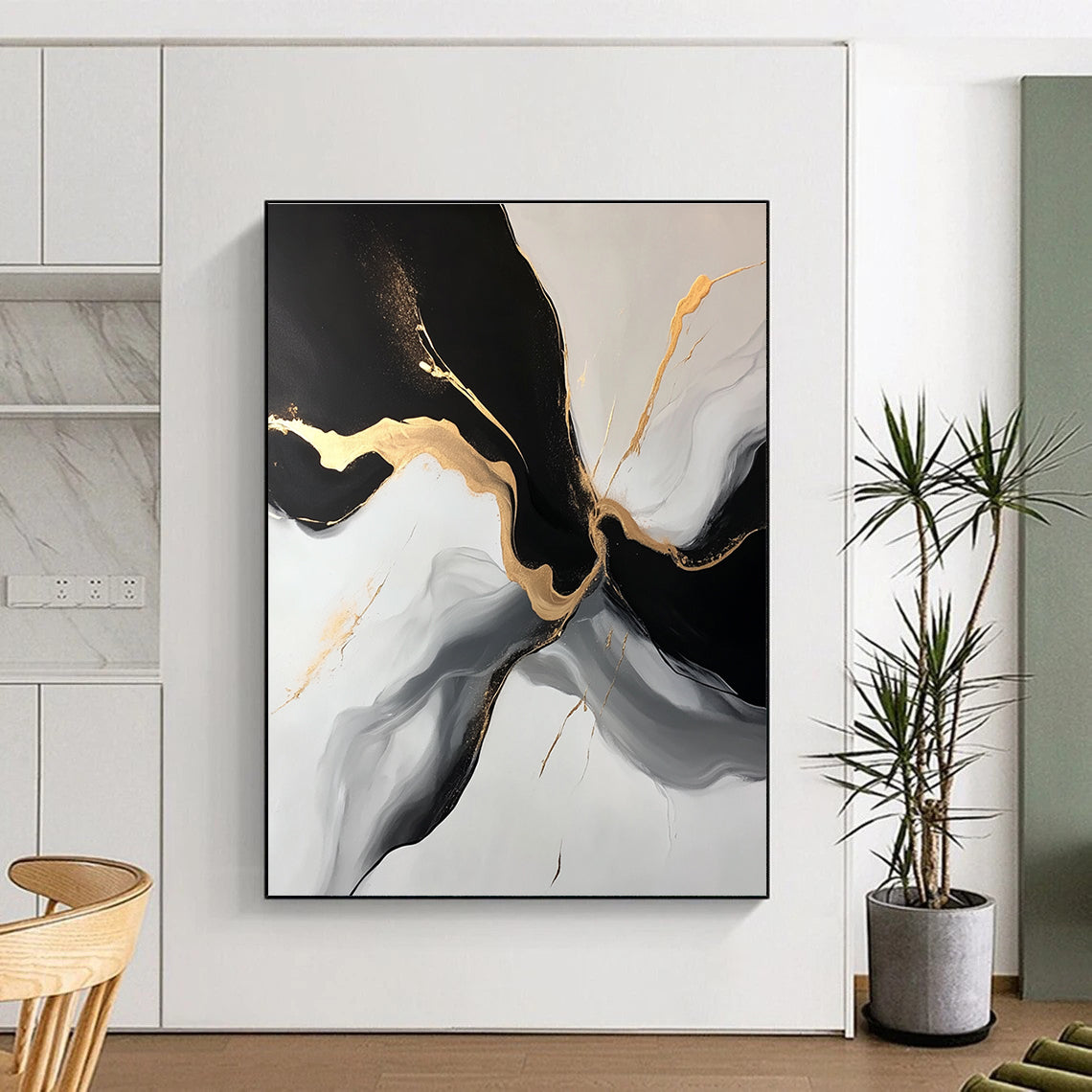 Black Gold Gray Abstract Painting with Luxurious Flows WINK510