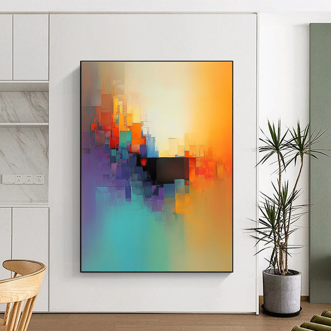 Colorful Cubist - Inspired Abstract Painting for Contemporary Art Galleries GAB1151