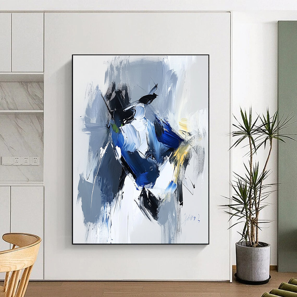 Blue Gray Abstract Bird Painting with Dynamic Grace WINK781