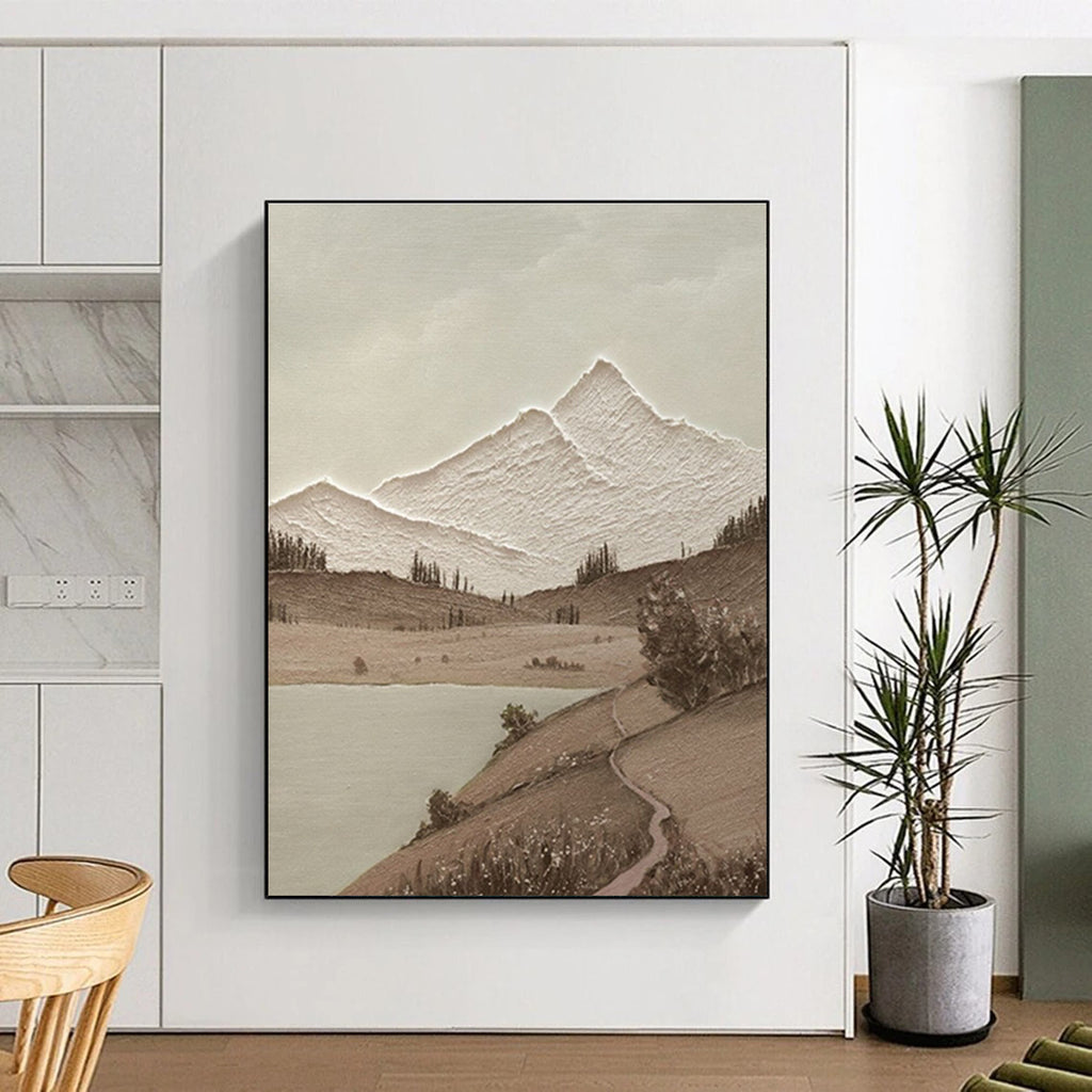 Minimalist Textured Mountain Landscape Abstract Painting for Timeless Spaces HENG268