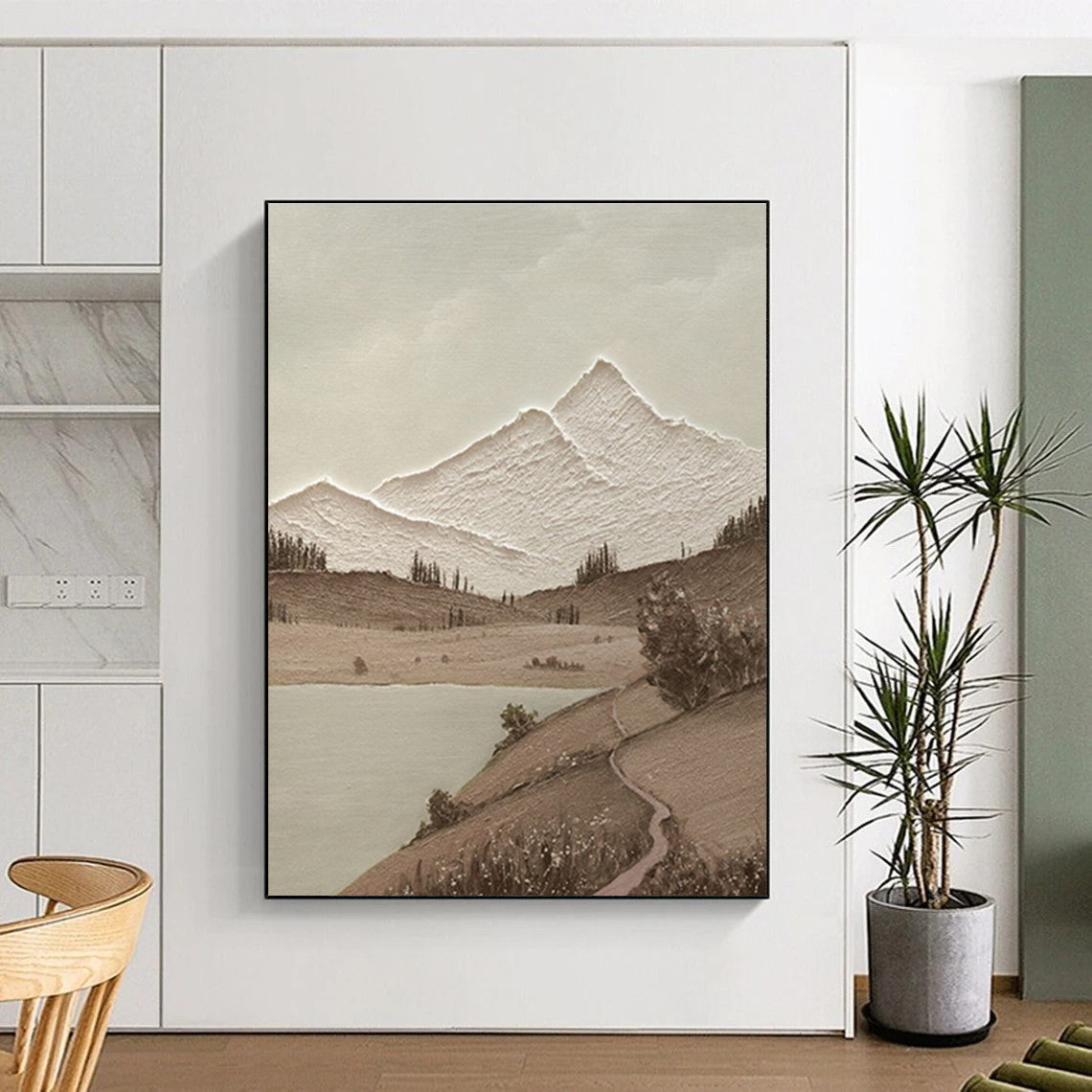 Minimalist Textured Mountain Landscape Abstract Painting for Timeless Spaces HENG268