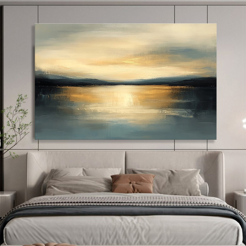 Serene Sunset - Lit Lake Abstract Painting with Blended Brushstrokes ABS224