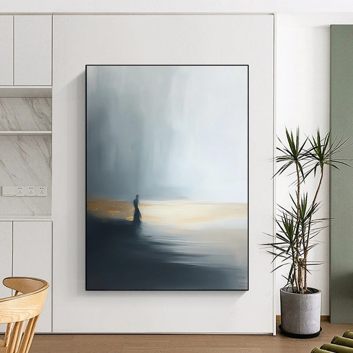 Solitary Figure by Lake - Introspective Landscape Abstract Art GAB0524