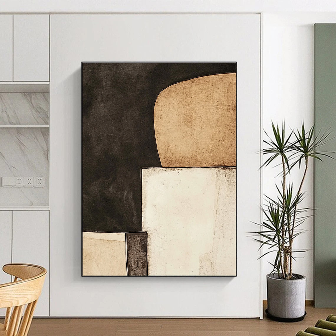 Monochromatic Geometric Shapes Abstract Painting with Timeless Simplicity WINK057