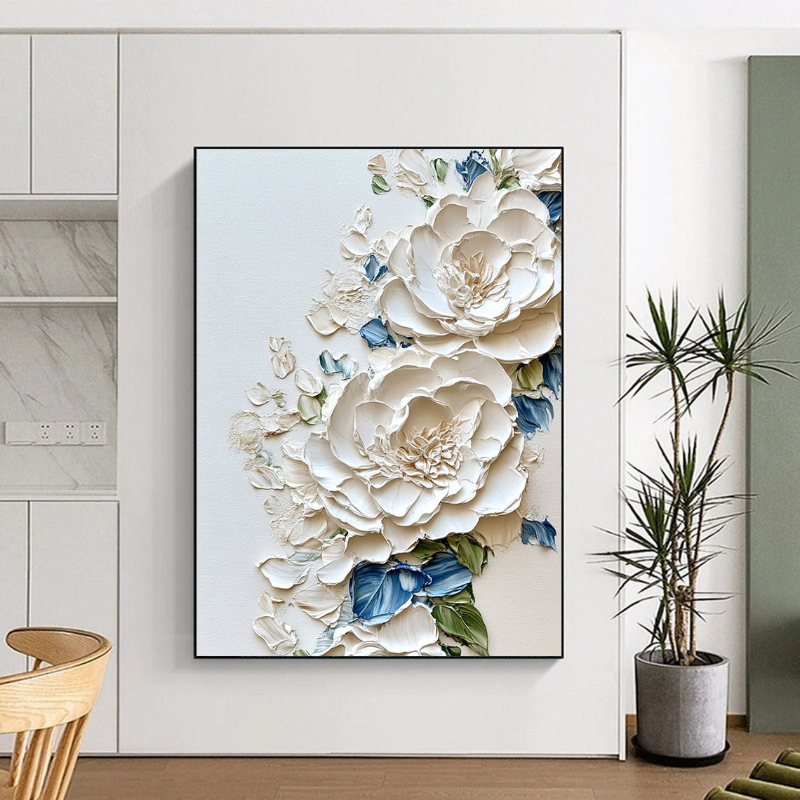 Textured White Peonies Abstract Painting for Luxurious Bridal Suites GAB0831