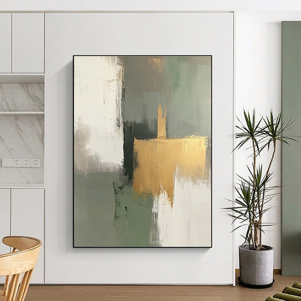 Green Gold Gray Abstract Painting with Natural Elegance WINK558