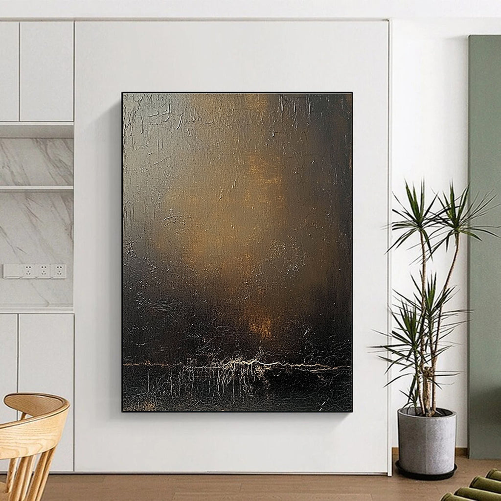 Dark Textured Canvas Mysterious Abstract Painting for Dramatic Spaces GAB1474