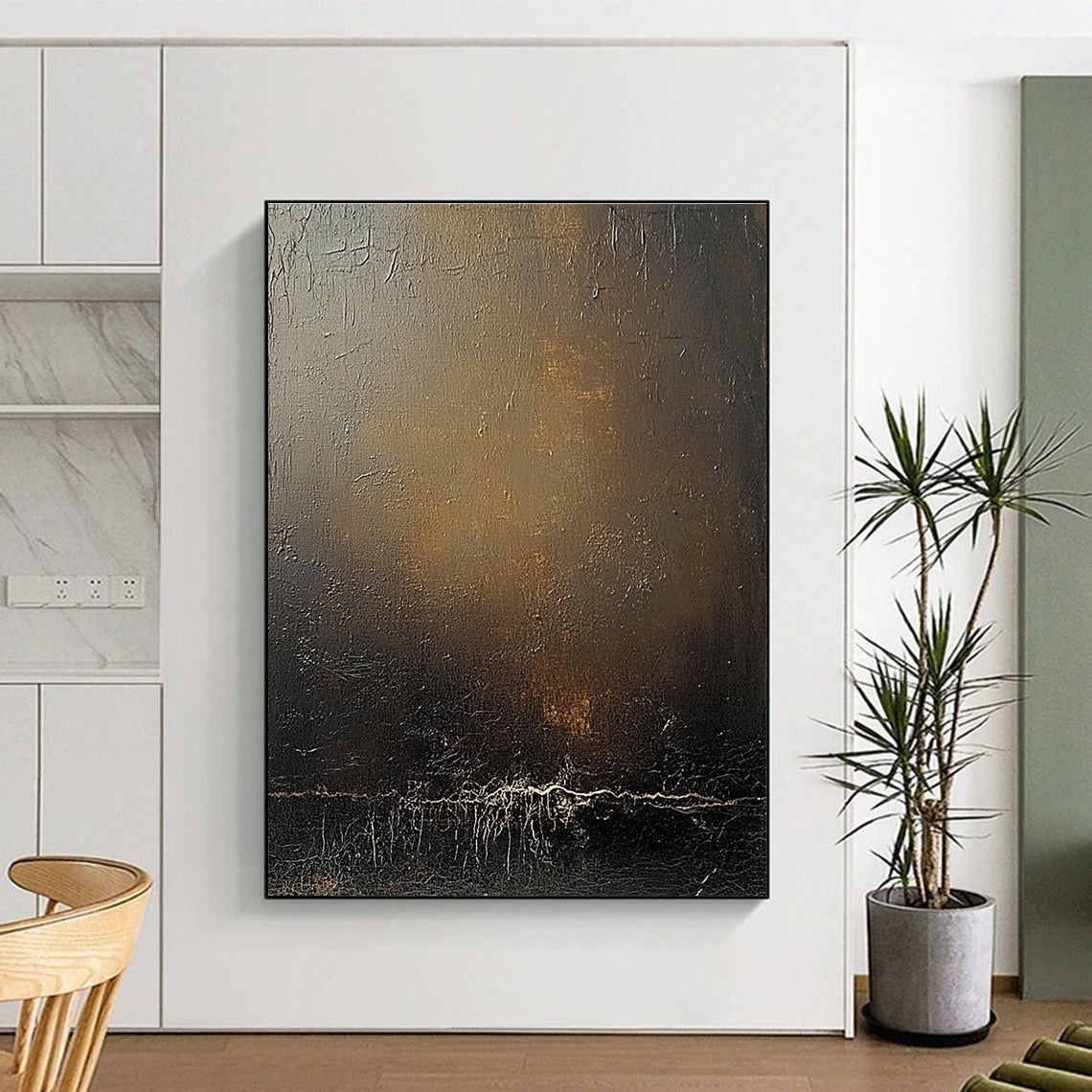 Dark Textured Canvas Mysterious Abstract Painting for Dramatic Spaces GAB1474
