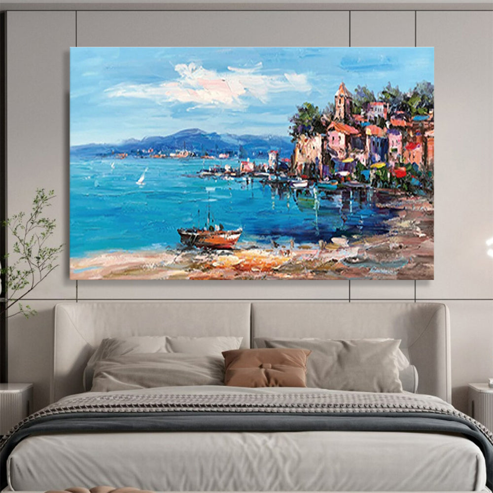Coastal Town Abstract Painting for Nautical - Inspired Living Areas YHT230