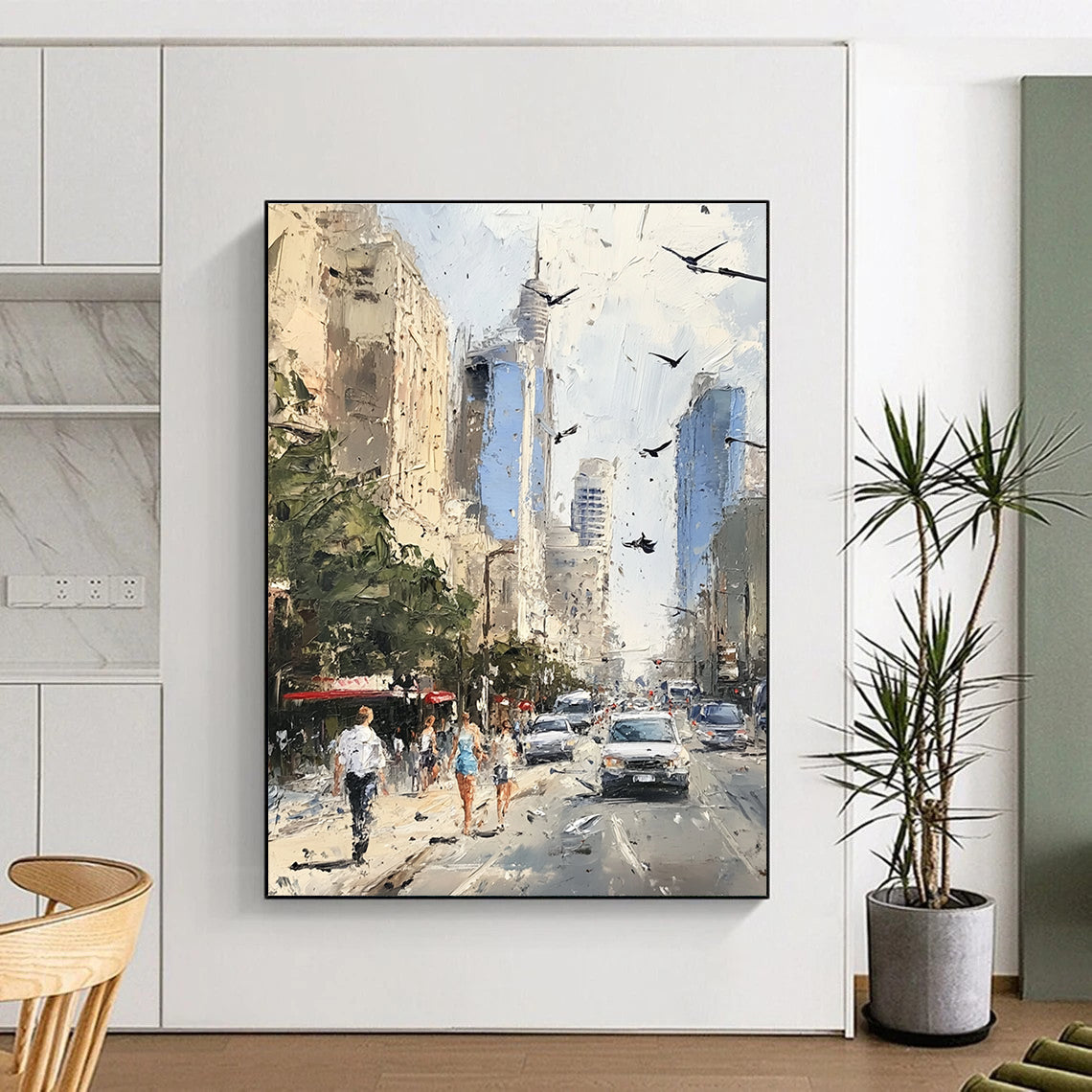Busy Urban Sidewalk Dynamic Cityscape Abstract Painting GAB0285