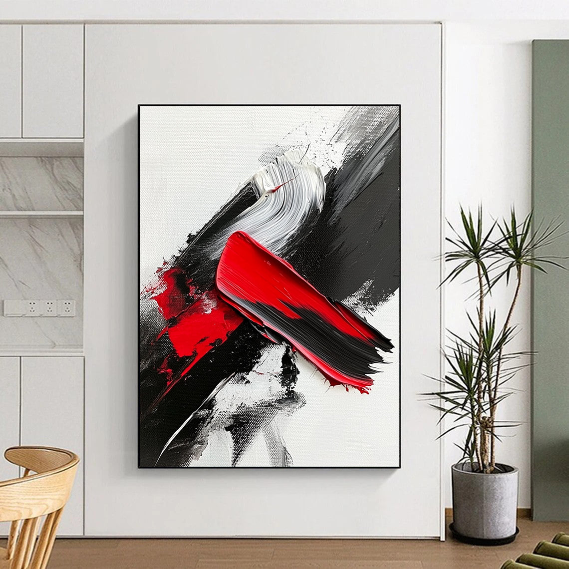 Red - Black - White Abstract Painting with Passionate Contrast WINK369