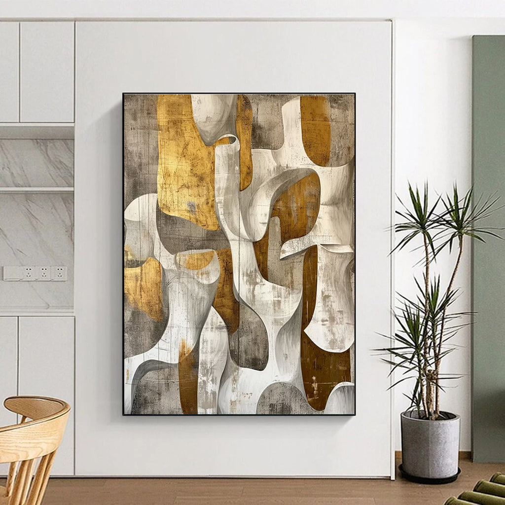 Gold and Gray Abstract Painting for Luxury Hotel Lobby Lounges HENG011