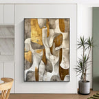 Gold and Gray Abstract Painting for Luxury Hotel Lobby Lounges HENG011