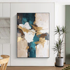 Teal - Gold - White Abstract Painting with Artistic Flair WINK447