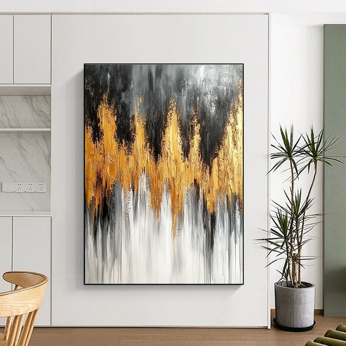 Gold and Gray Abstract Painting for Luxury - Themed Dining Rooms GAB0924