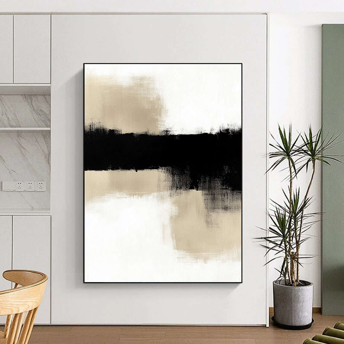 Black and Beige Landscape Abstract Painting with Reflective Forms WINK845