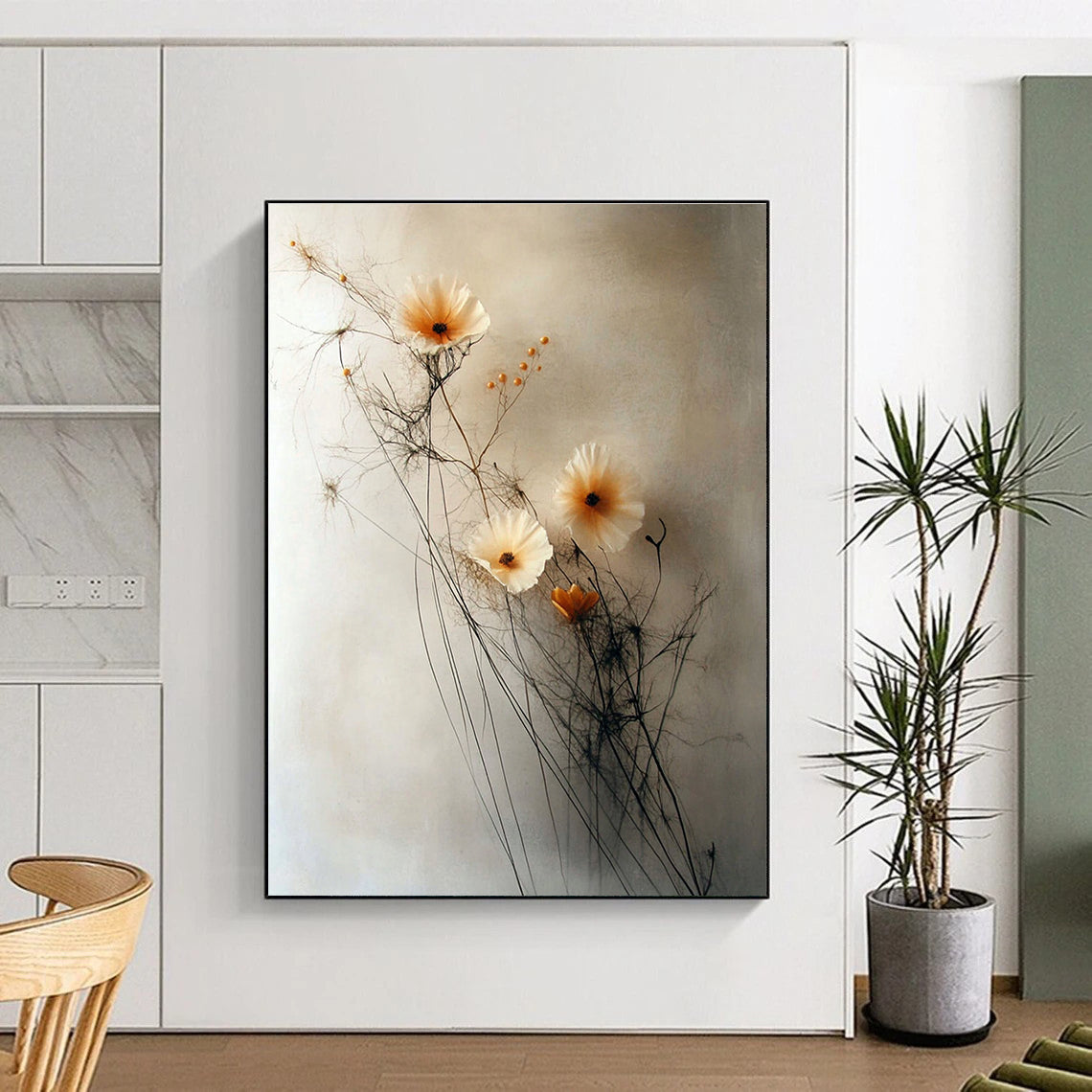 Delicate Flower Arrangement Abstract Painting for Minimalist Bedroom Decor GAB1272
