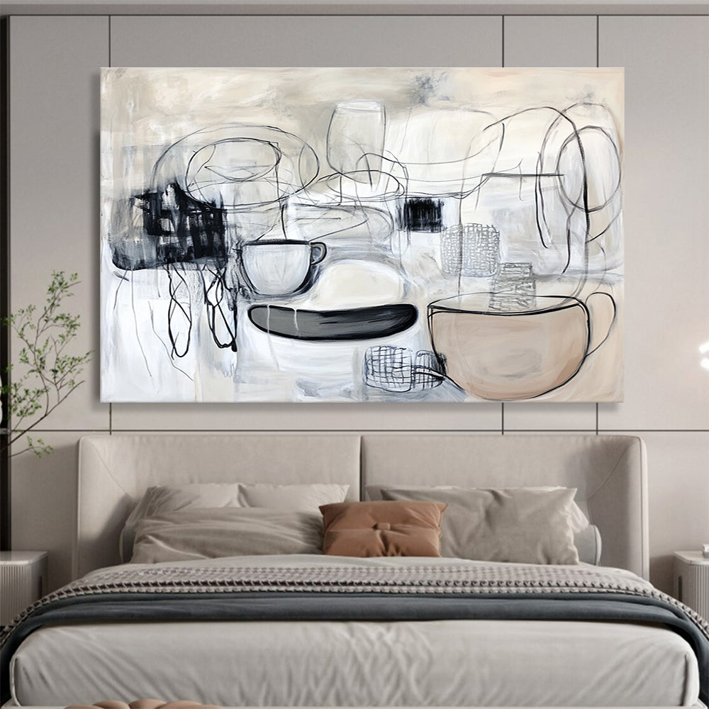 Monochromatic Still - Life Abstract Painting with Raw Textured Surfaces ABS547