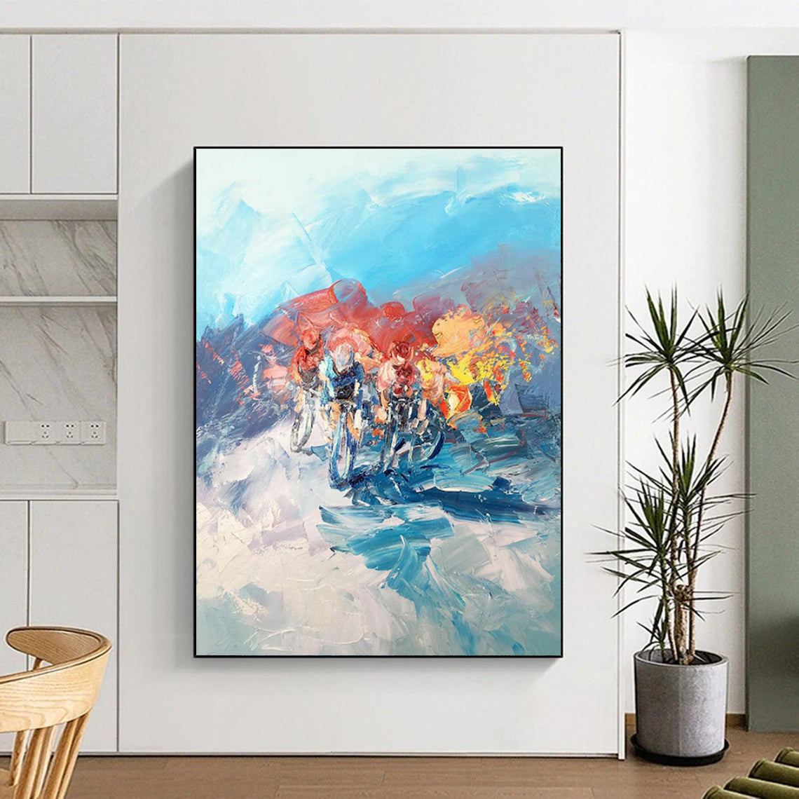 Cyclists in Motion Abstract Painting for Sports - Lover's Man Caves HENG532