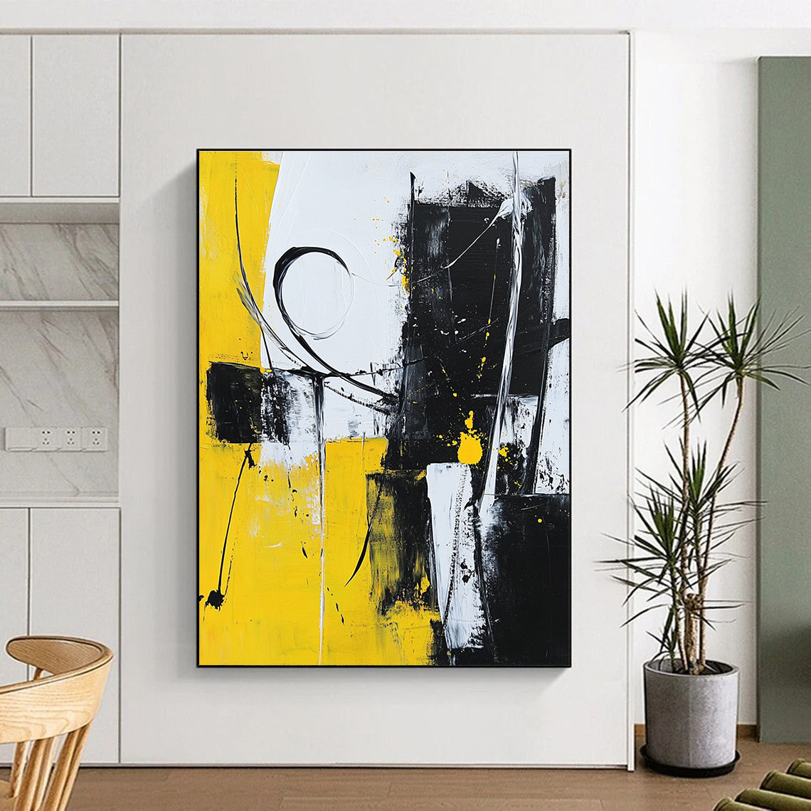 Yellow Black White Abstract Painting with Dynamic Energy WINK511