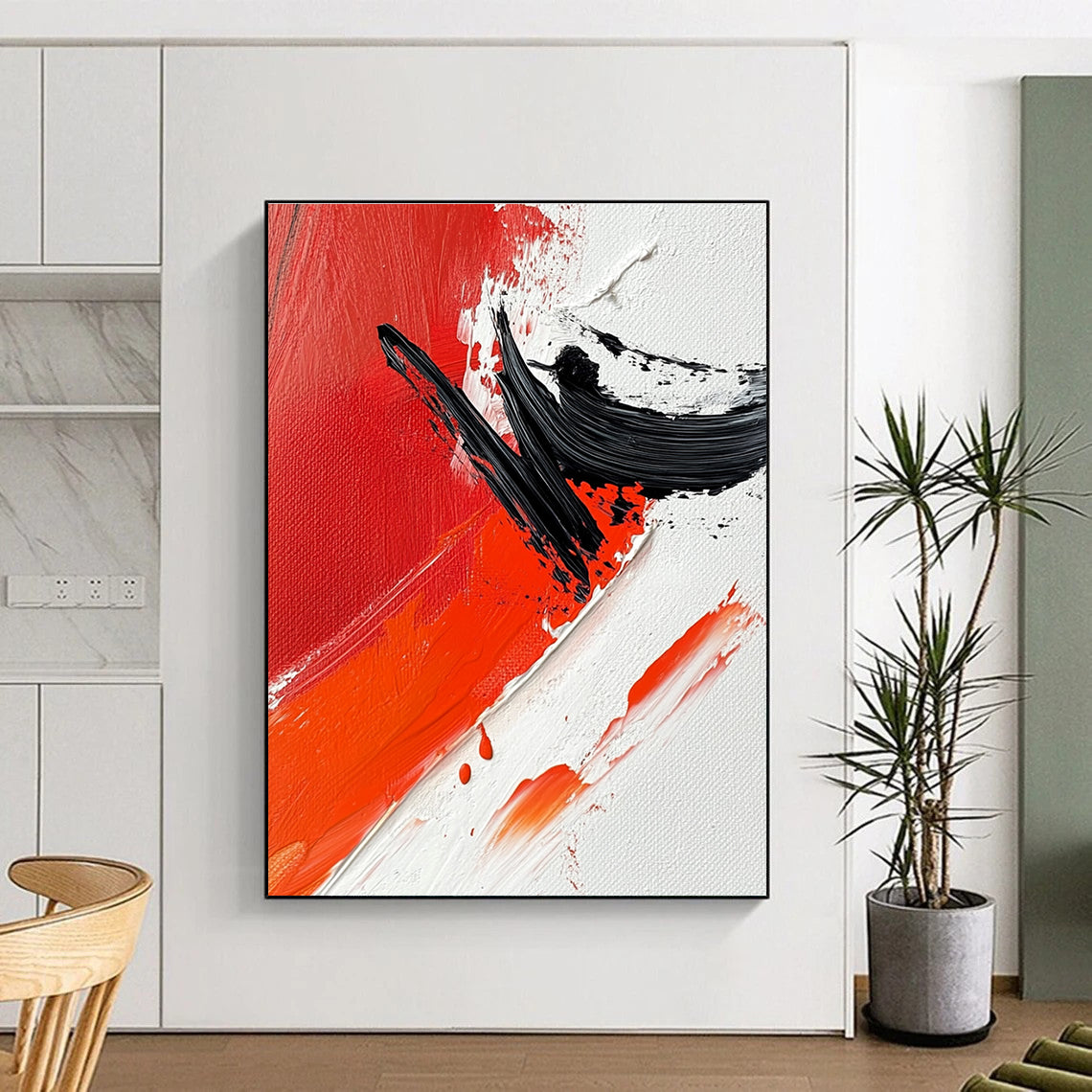 Red Black Dynamic Abstract Painting with Energetic Strokes WINK652