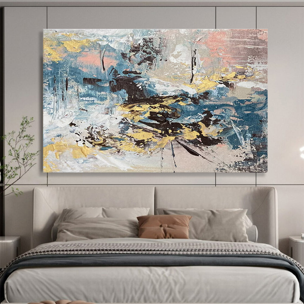 Blue and Yellow Abstract Painting for Coastal Resort Restaurants YHT373