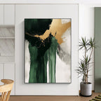 Green Gold Drip Abstract Painting with Flowing Elegance WINK634