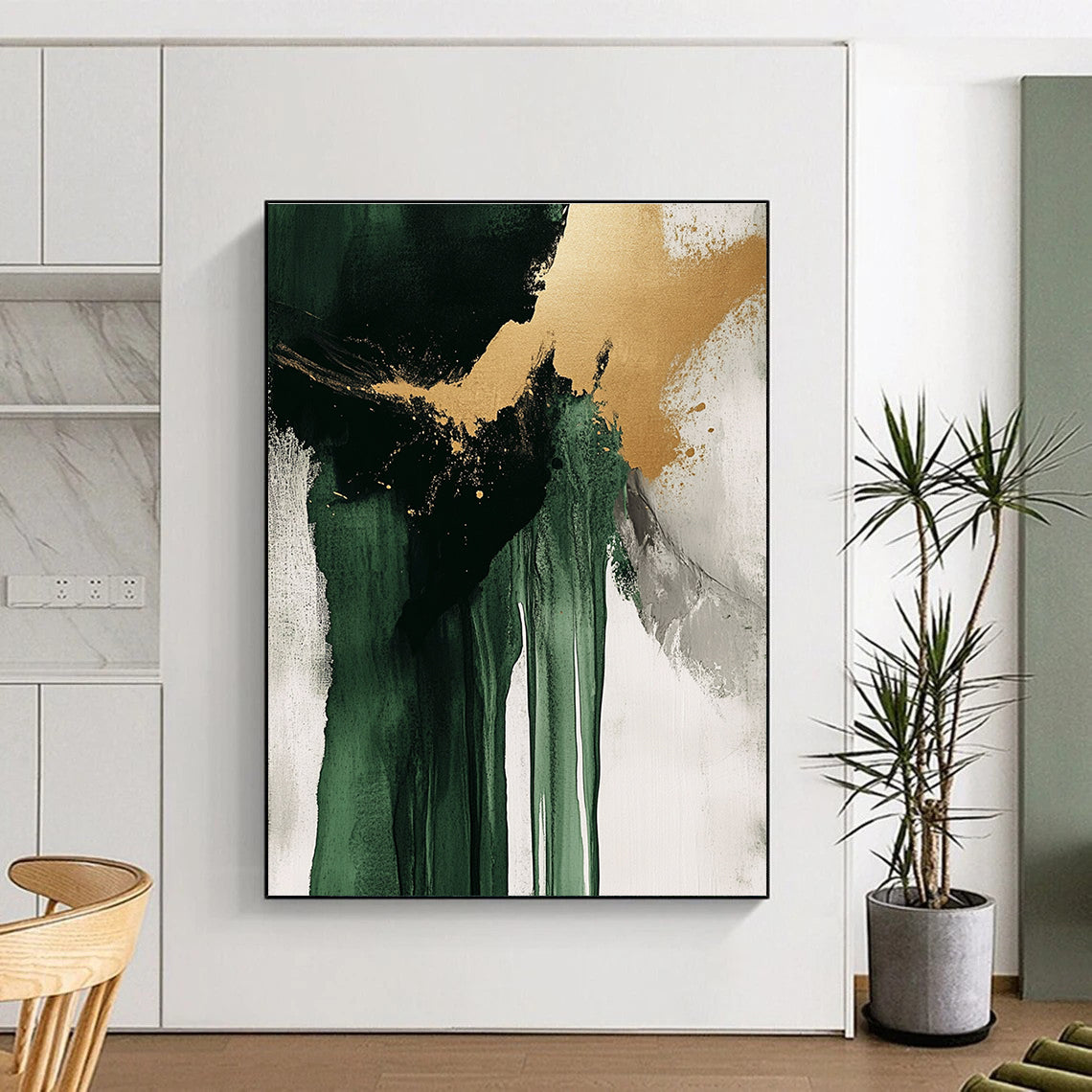 Green Gold Drip Abstract Painting with Flowing Elegance WINK634