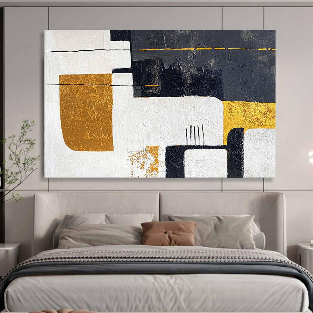 Black and Gold Geometric Abstract Painting with Sophisticated Style ABS425