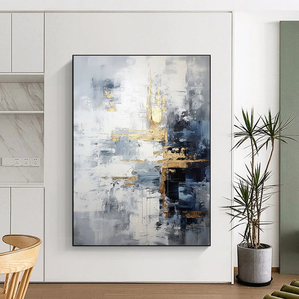 Gray and Gold Abstract Painting for Luxurious Living Rooms HENG453