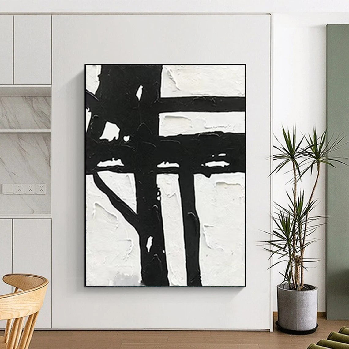 Bold Black - White Abstract Painting for Edgy Urban Interiors HENG148
