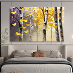 Textured Autumn Birch Trees Painting with Lush Golden Hues ABS565